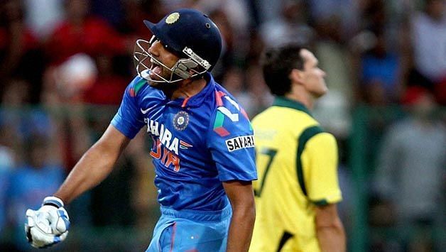 Rohit Sharma celebrates his brilliant double hundred at Bengaluru