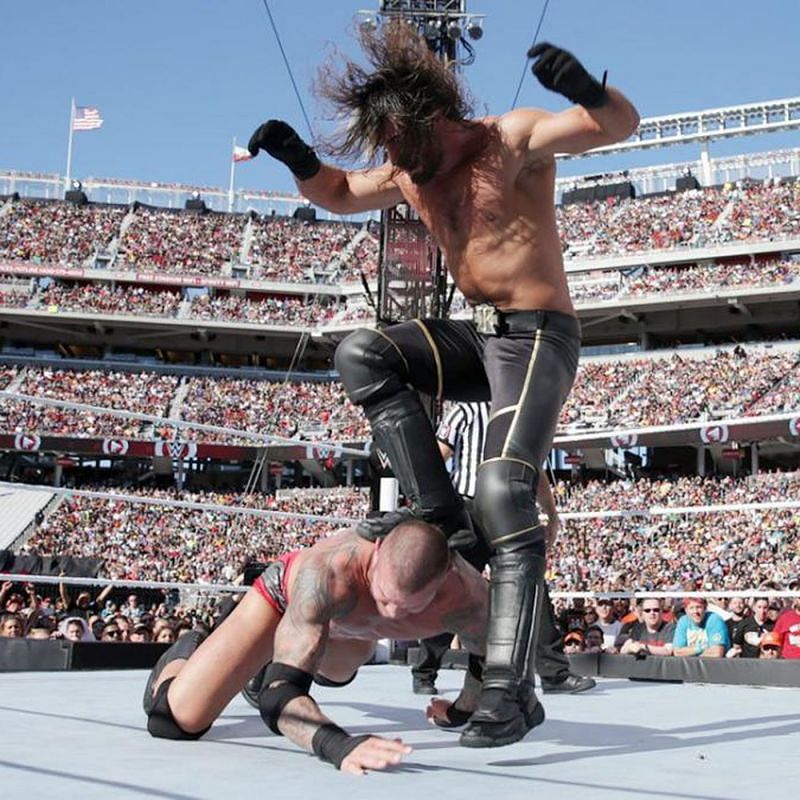 Seth Rollins successfully performed a Curb Stomp on Randy Orton, only to be kicked out of.