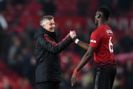 United's upbeat manager Ole Gunnar Solskjaer with Paul Pogba