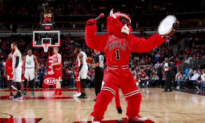 The Chicago Bulls Mascot at a game versus the Boston Celtics