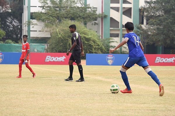 Action from the Boost-Chennaiyin FC Football Championship