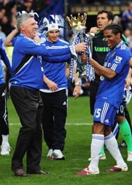 Carlo Ancelotti, Chelsea's manager and all-around tactical mastermind celebrates winning the Premier League