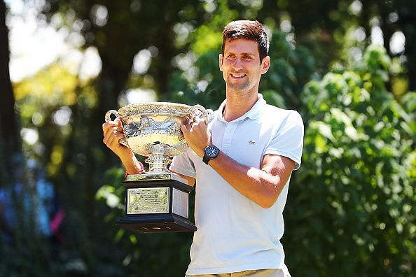 Novak Djokovic with the 2019 Australian Open trophy