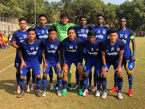 The Starting XI of Chennaiyin FC U-18s before the game against Aizawl FC