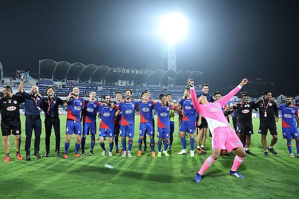 Bengaluru FC players celebrate after the win over FC Goa in the ISL