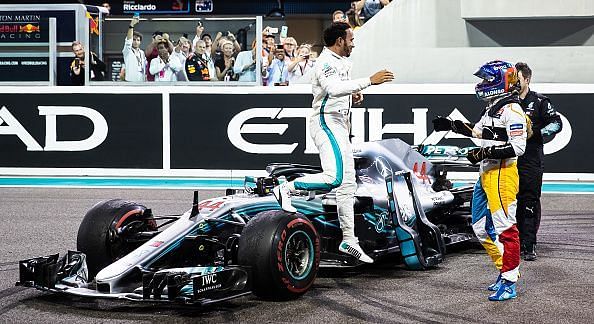 Alonso congratulating Hamilton&#039;s win in Abu Dhabi last year