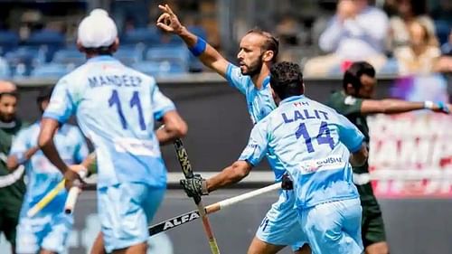 Ramandeep after scoring against Pakistan at Breda