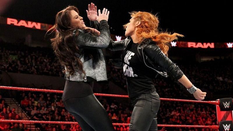 Becky Lynch attacking Stephanie McMahon.