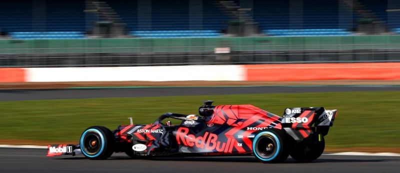 Max Verstappen taking the RB 14 for a spin at Silverstone