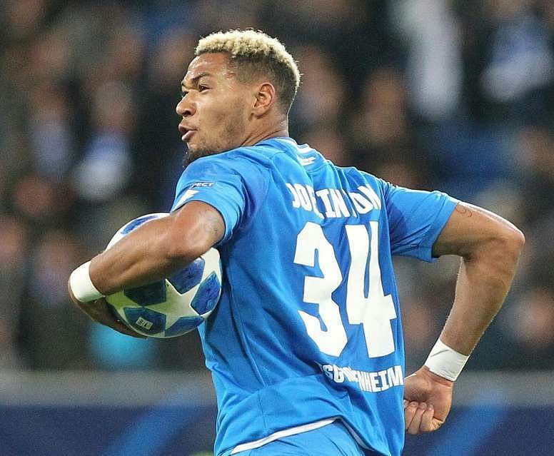 Joelinton celebrates after scoring in the Champions League