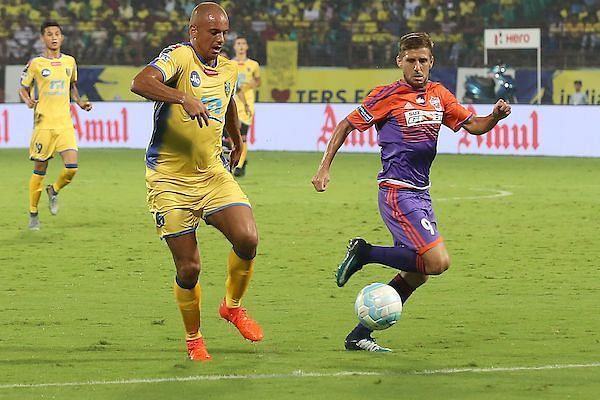Wes Brown (left) made 15 appearances for Kerala Blasters