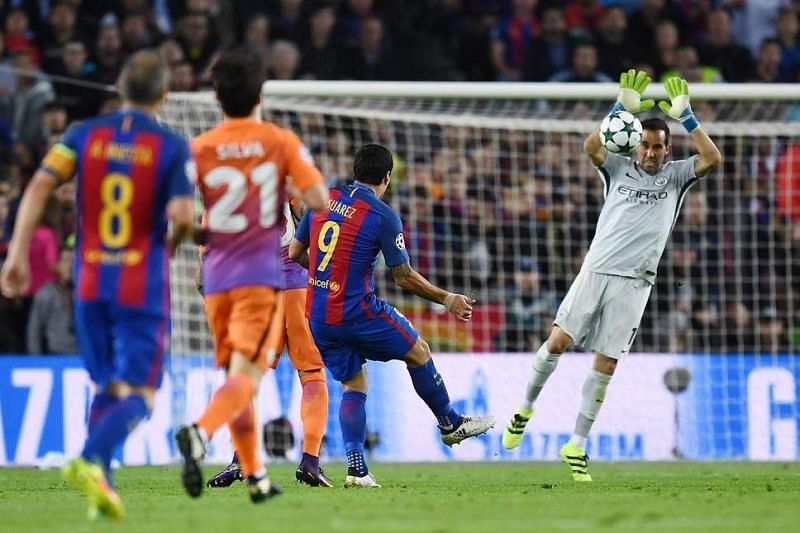 Claudio Bravo was sent off after he handled the ball outside the penalty area. 