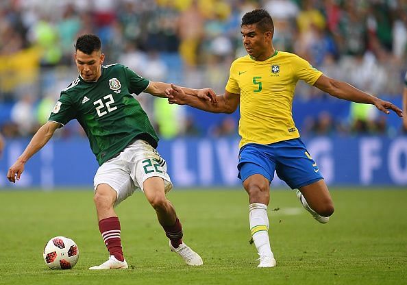 Lozano playing for Mexico in Round of 16 - 2018 FIFA World Cup Russia