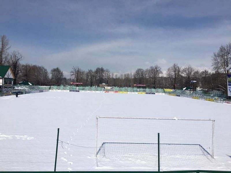 Snow covered TRC turf ground in Srinagar