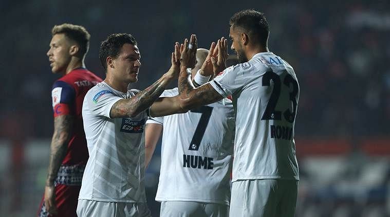 Pune City players celebrate Robin Singh&#039;s goal [Image: ISL]