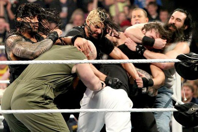 Brawl between Wyatt Family and The Shield