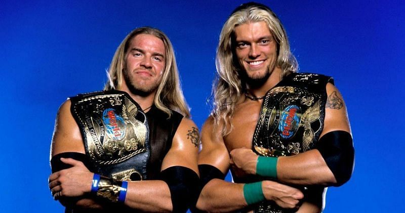 Christian and Edge with their tag team titles