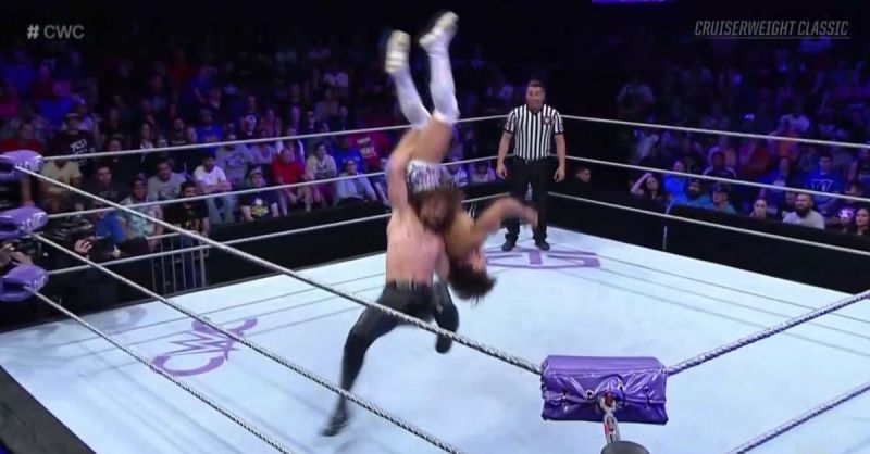 Brian Kendrick performing a Burning Hammer on Kota Ibushi