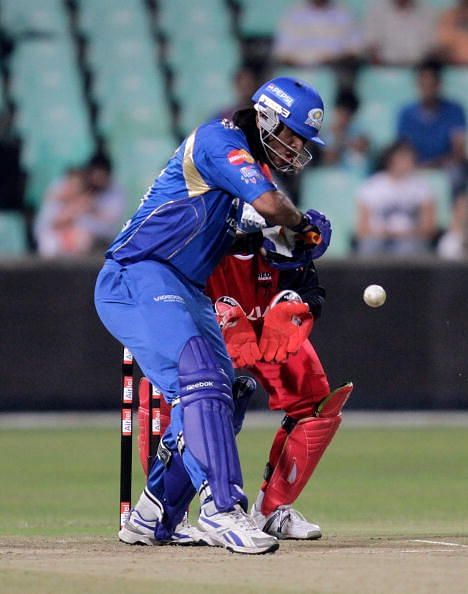 Saurabh Tiwary batting for Mumbai Indians v South Australian Redbacks - 2010 CL T20