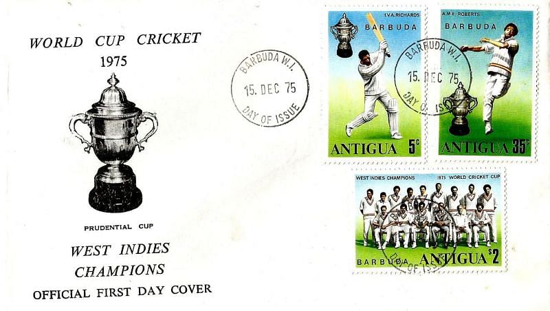 A special set of stamps released by Barbuda on West Indies&#039; triumph
