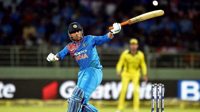 MS Dhoni during the first T20I against Australia