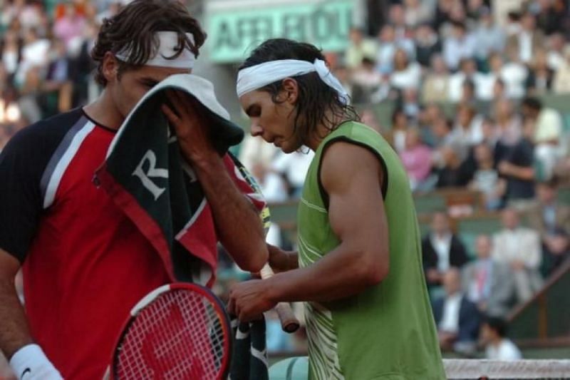 Roger Federer and Rafael Nadal at the 2005 French Open