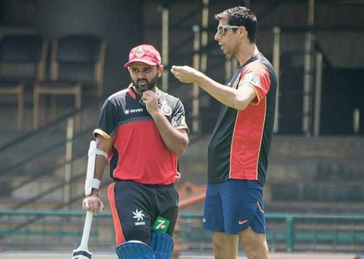 Parthiv Patel and Ashish Nehra during an RCB practice session (File photo - credit: RCB Instagram)