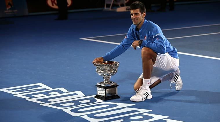 Novak Djokovic after winning his 15th Grand Slam title at the Australian Open