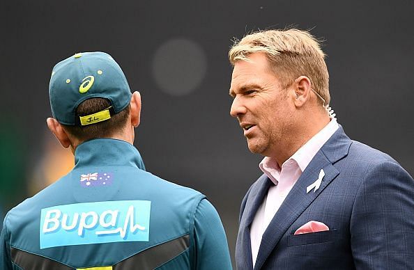 Warne in the Australian camp during the T20I series against India