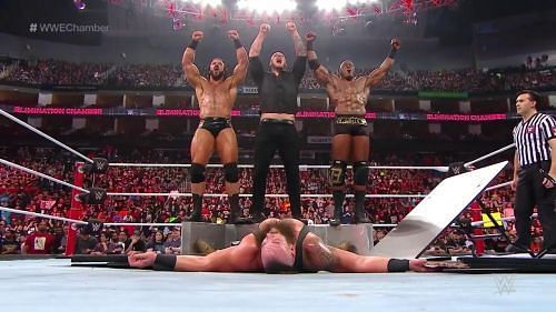 The trio decimated Strowman at Elimination Chamber