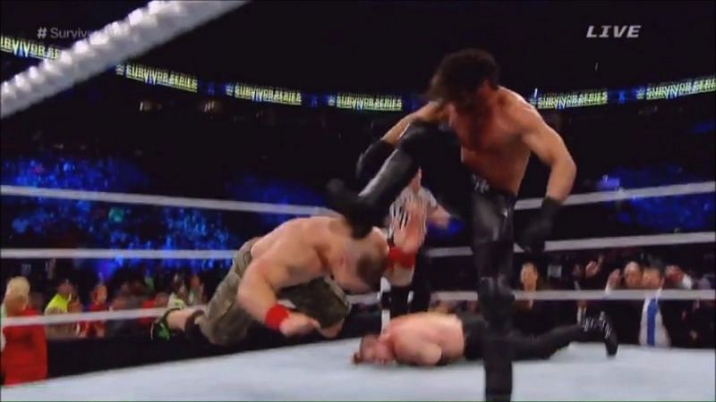 Seth Rollins stomping John Cena at Survivor Series 2014.