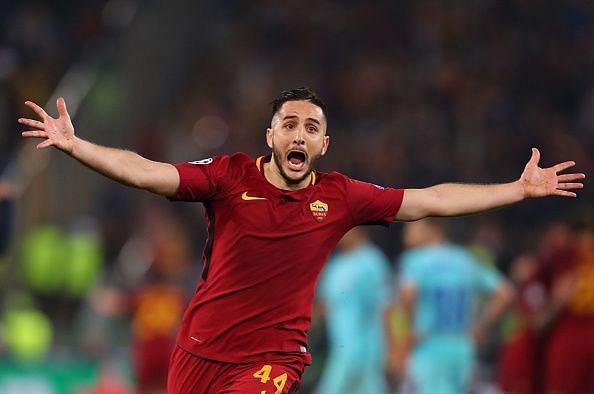 Manolas celebrating his goal against Barcelona in the UCL