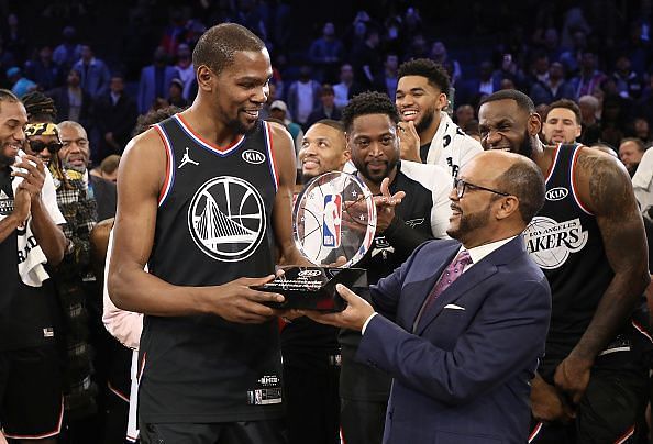 Kevin Durant with the All-Star MVP awar