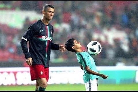 Cristiano Ronaldo training with his son Ronaldo Jr.