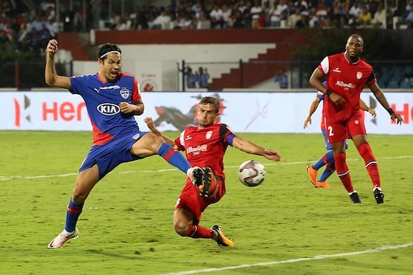Miku scores for Bengaluru against NorthEast United in the second leg of the ISL semifinal