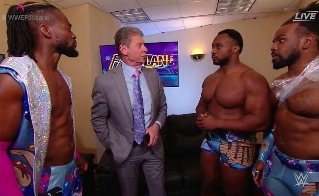 The New Day confront Vince McMahon backstage.