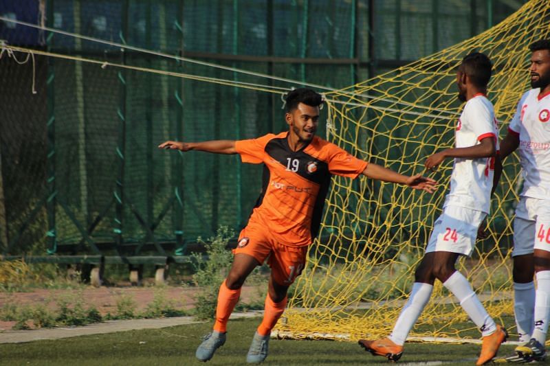 South United FC&#039;s Sudipta celebrates his goal