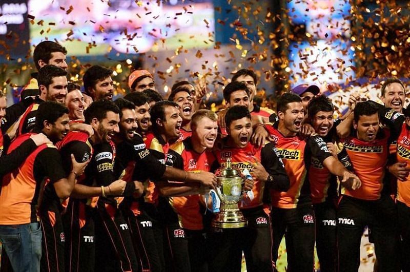 Sunrisers Hyderabad with the IPL trophy during their 2016 triumph