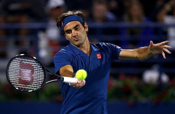 Roger Federer in action at the Dubai Duty Free Tennis Championships