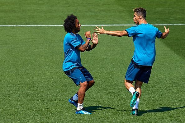 Ronaldo and Marcelo bonding during training