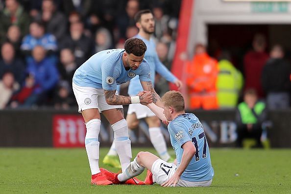 de Bruyne limped off with a hamstring injury just after the break, while Stones (groin) was soon replaced too