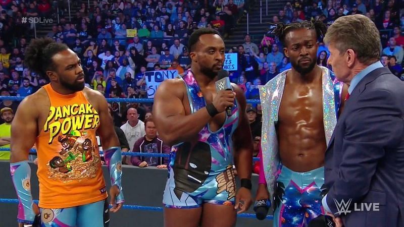 The New Day confronting Vince McMahon