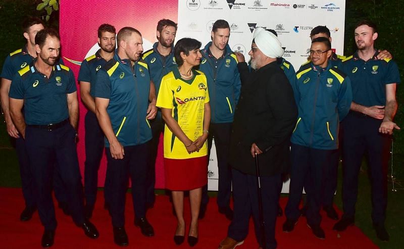 The Australian Cricket Team met former India player Bishan Singh Bedi at the dinner hosted by Australian High Commission in India