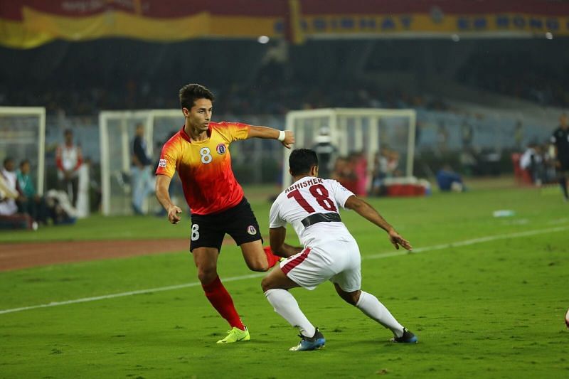 Santos (L) came through the ranks of the youth team of Sporting Gijon