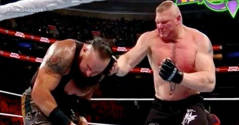 Brock Lesnar punches Braun Strowman a bit harder than necessary.