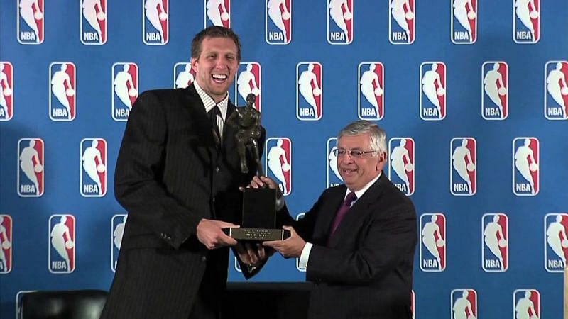 Dirk Nowitzki being awarded the NBA MVP award.