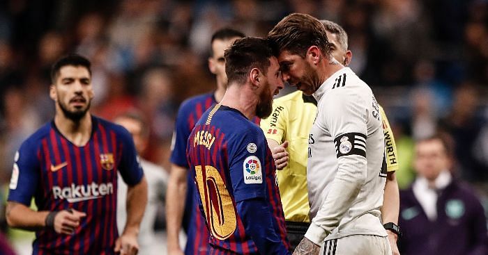 Sergio Ramos clashes with Lionel Messi