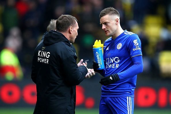Vardy has scored his first goal under Rodgers in his first game in-charge