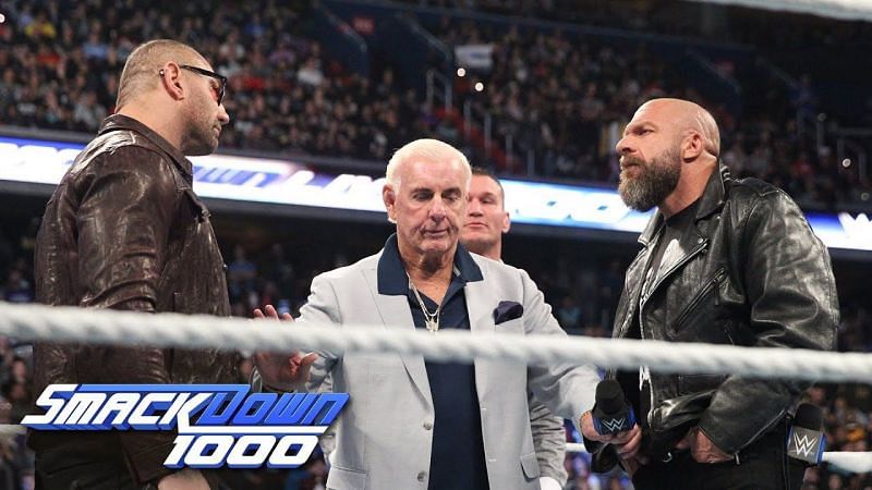 Ric Flair, Batista and Triple H on SmackDown 1000.