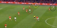 Matthias Ginter (circled black) pushed higher up with Goretzka (circled red) & Kehrer (circled yellow) occupied the full back & winger of the Netherlands.